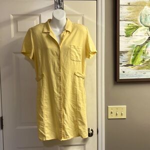 Talbots Pale Yellow Button Up Shirtdress with Cute Chest Pocket- Size 14